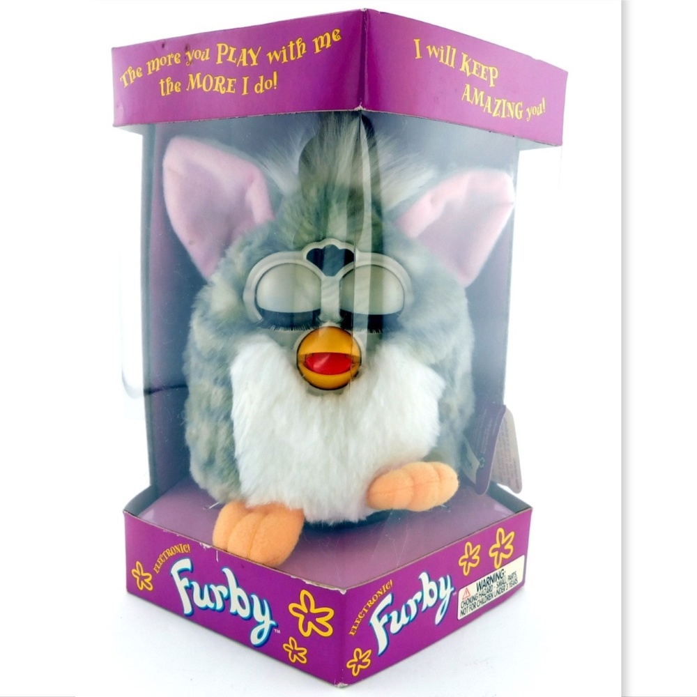 New FURBY 1998 Model 70-800 Gray w/ Pink Ears White Belly Factory Sealed